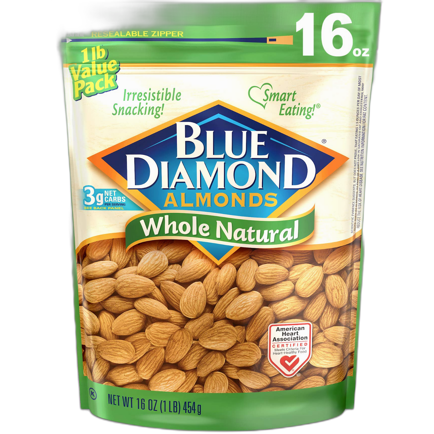 Blue Diamond Almonds, Raw Whole Natural, 16 Ounce
