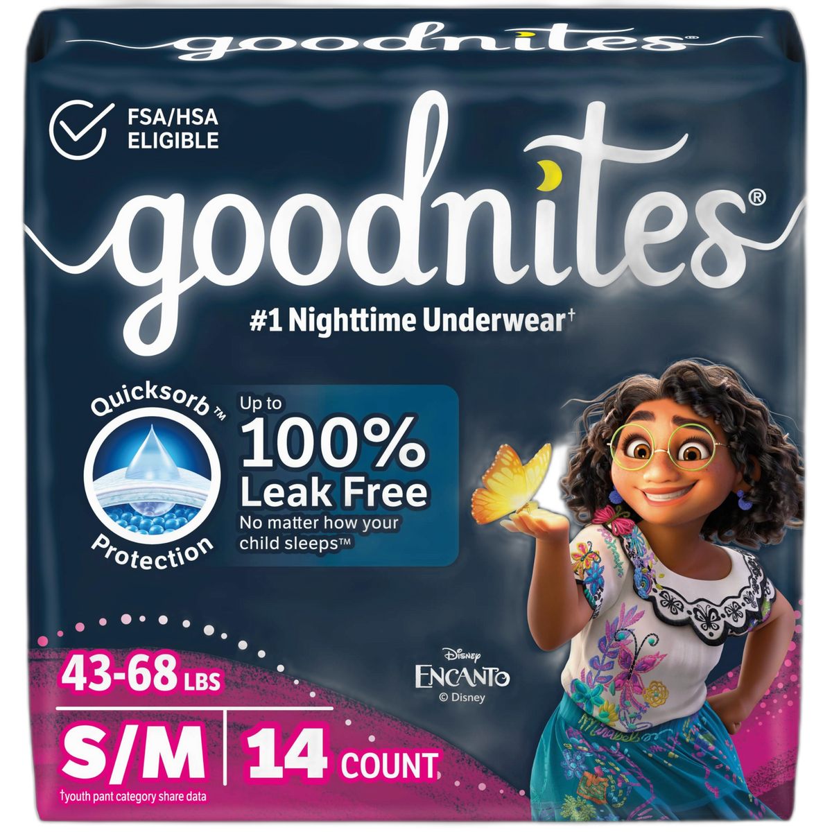 Goodnites Girls' Nighttime Bedwetting Underwear, Size S/M (43-68 lbs), 14 Ct, Packaging May Vary
