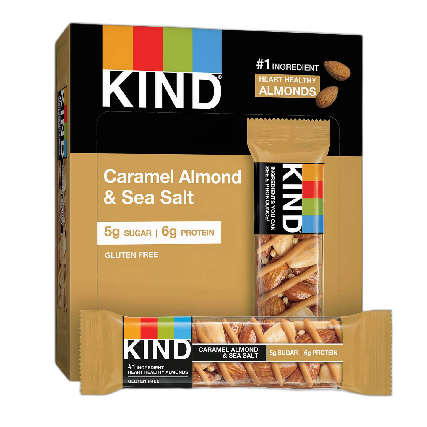 KIND Nut Bars, Caramel Almond & Sea Salt, Healthy Snacks, Gluten Free, Low Sugar, 6g Protein, 12 Count