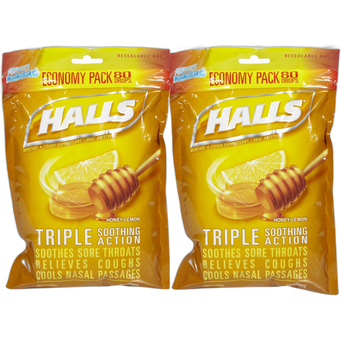 Halls Triple Action Honey Lemon Drops-80 ct, 2 pk
