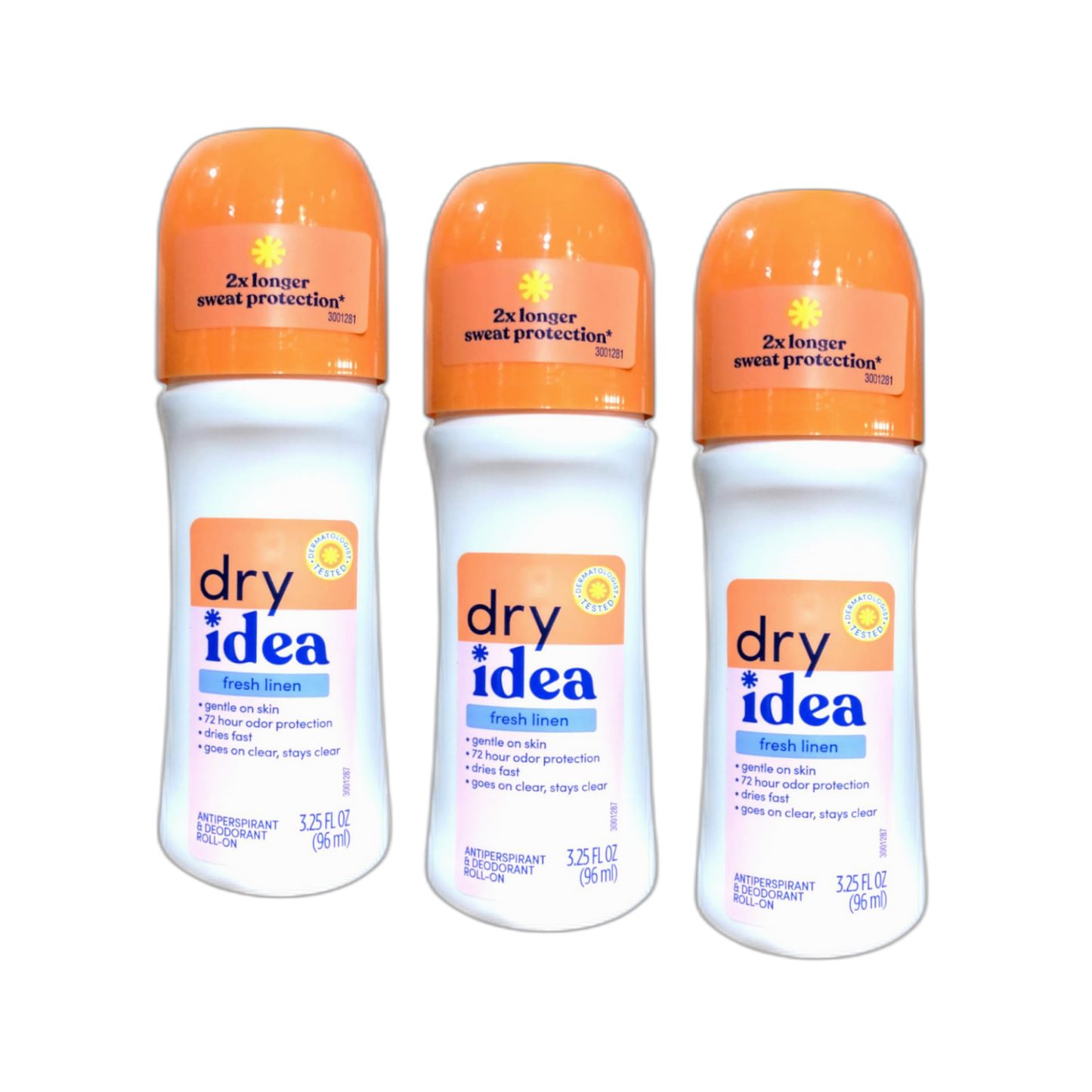 Dry Idea Antiperspirant Deodorant Roll-On, Fresh Linen, 3.25 fl oz (Pack of 3)