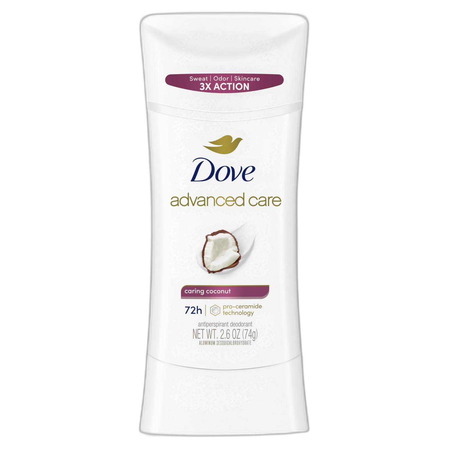 Dove Advanced Care Antiperspirant Deodorant Stick Caring Coconut for Helping Repair Skin Barrier After Shaving, with 72-Hour Sweat & Odor Protection, 2.6 oz
