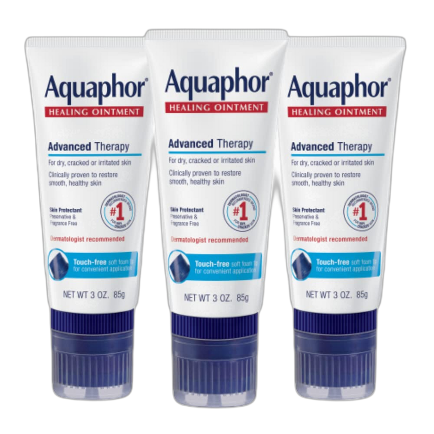 Aquaphor Healing Ointment Advanced Therapy Skin Protectant with Touch-Free Applicator, 3 Oz Tube, Pack of 3