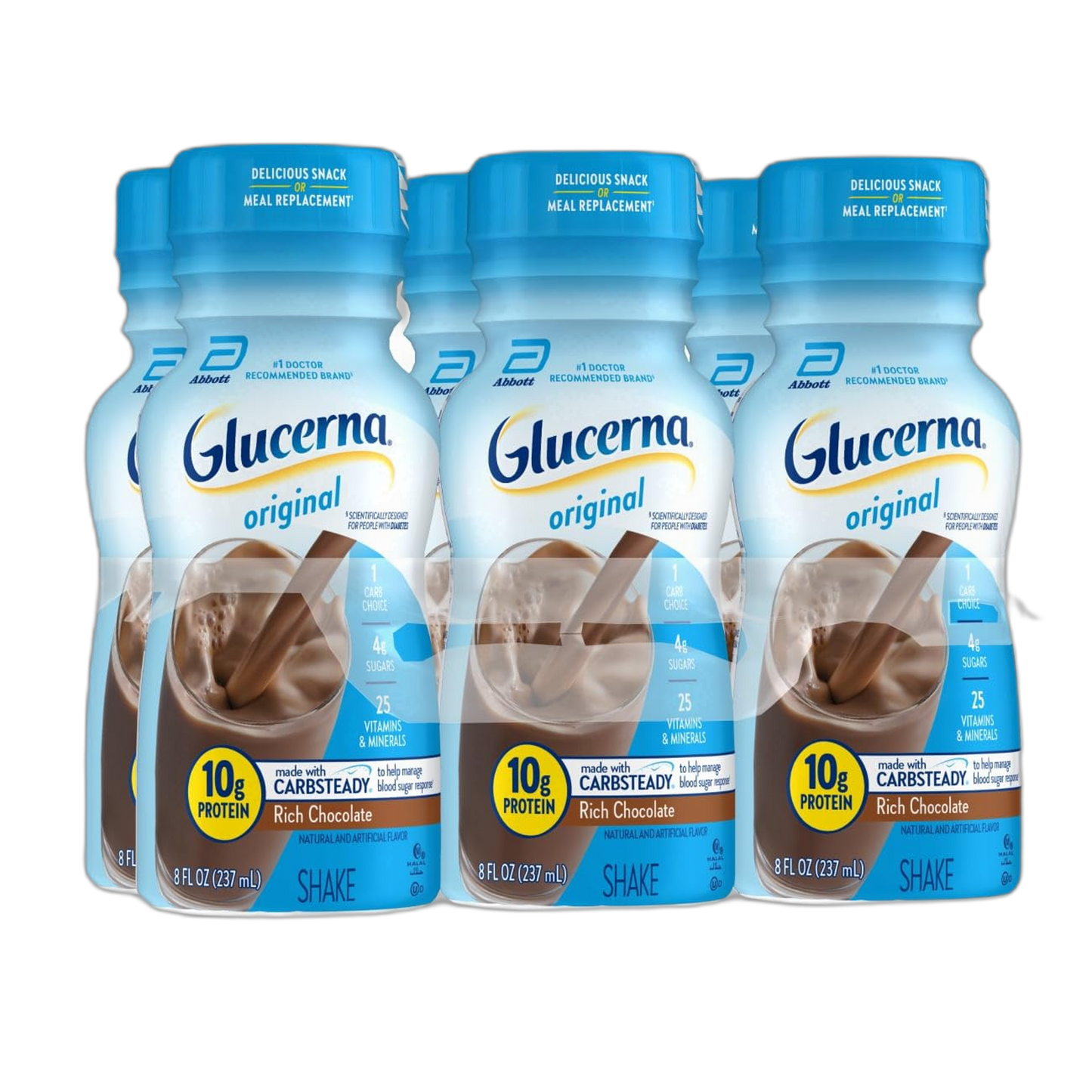 Glucerna Original Nutritional Shake, Diabetic Drink to Support Blood Sugar Management, 10g Protein, 180 Calories, Rich Chocolate, 8-fl-oz Bottle, 6 Count