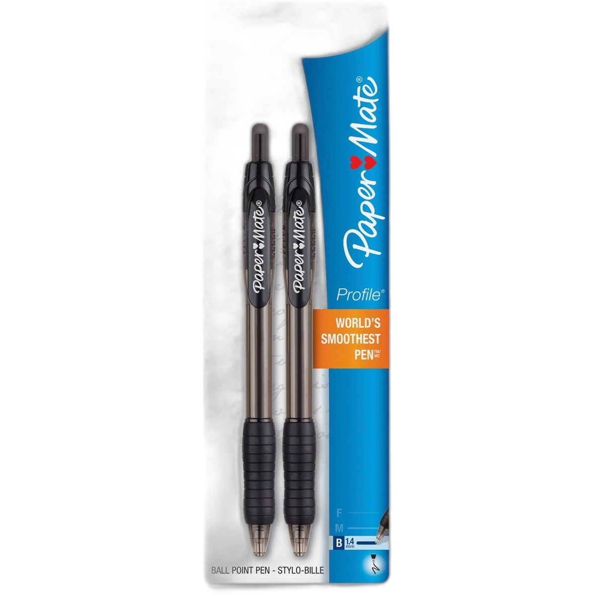 Paper Mate 89468 Ballpoint Pen,1.4mm,2/PK,Translucent Black Barrel/BK Ink