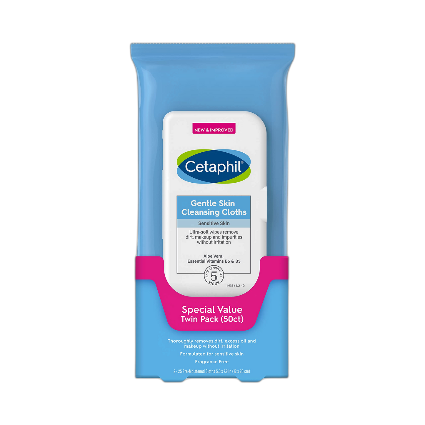 Cetaphil Face and Body Wipes, Gentle Skin Cleansing Cloths, 50 Count, Twin Pack, for Dry, Sensitive Skin, Flip Top Closure, Great for the Gym, Travel, in the Car, Hypoallergenic, Fragrance Free