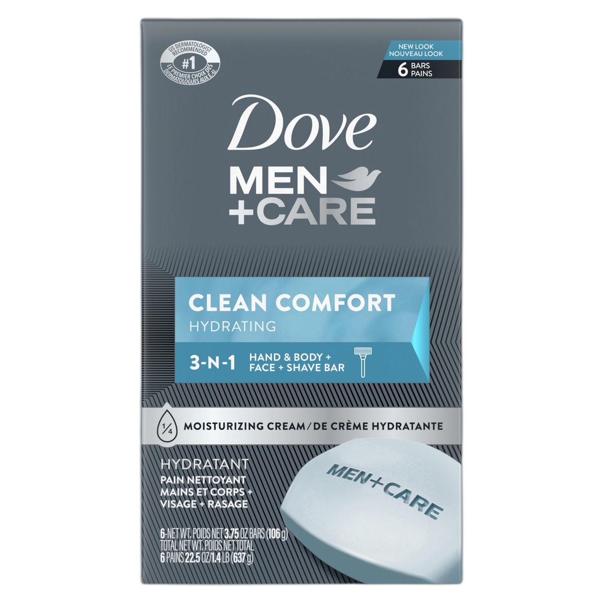 DOVE MEN + CARE Body Soap and Face Bar to Hydrate Skin Clean Comfort More Moisturizing Than Bar Soap 3.75 oz 6 Bars