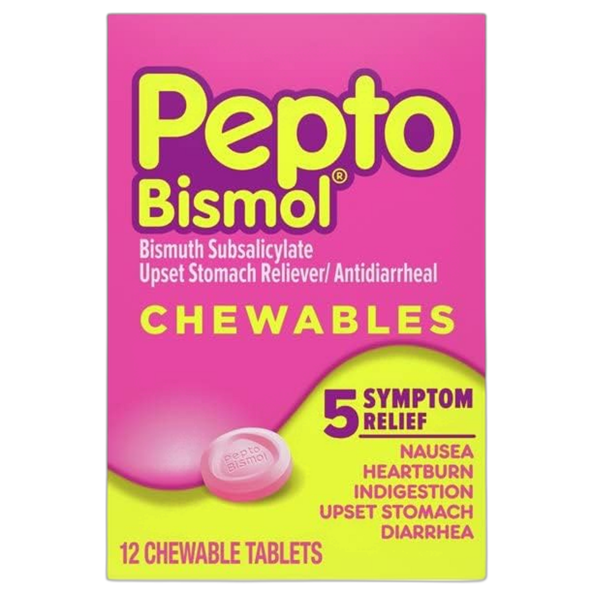 Pepto Bismol Original Chewable Tablet - 12 per Pack - 24 Packs per case.
