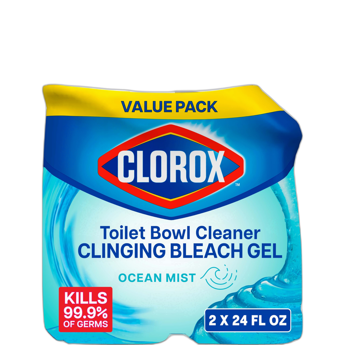 Clorox Toilet Bowl Cleaner, Clinging Bleach Gel, Ocean Mist - 24 Ounces, Pack of 2