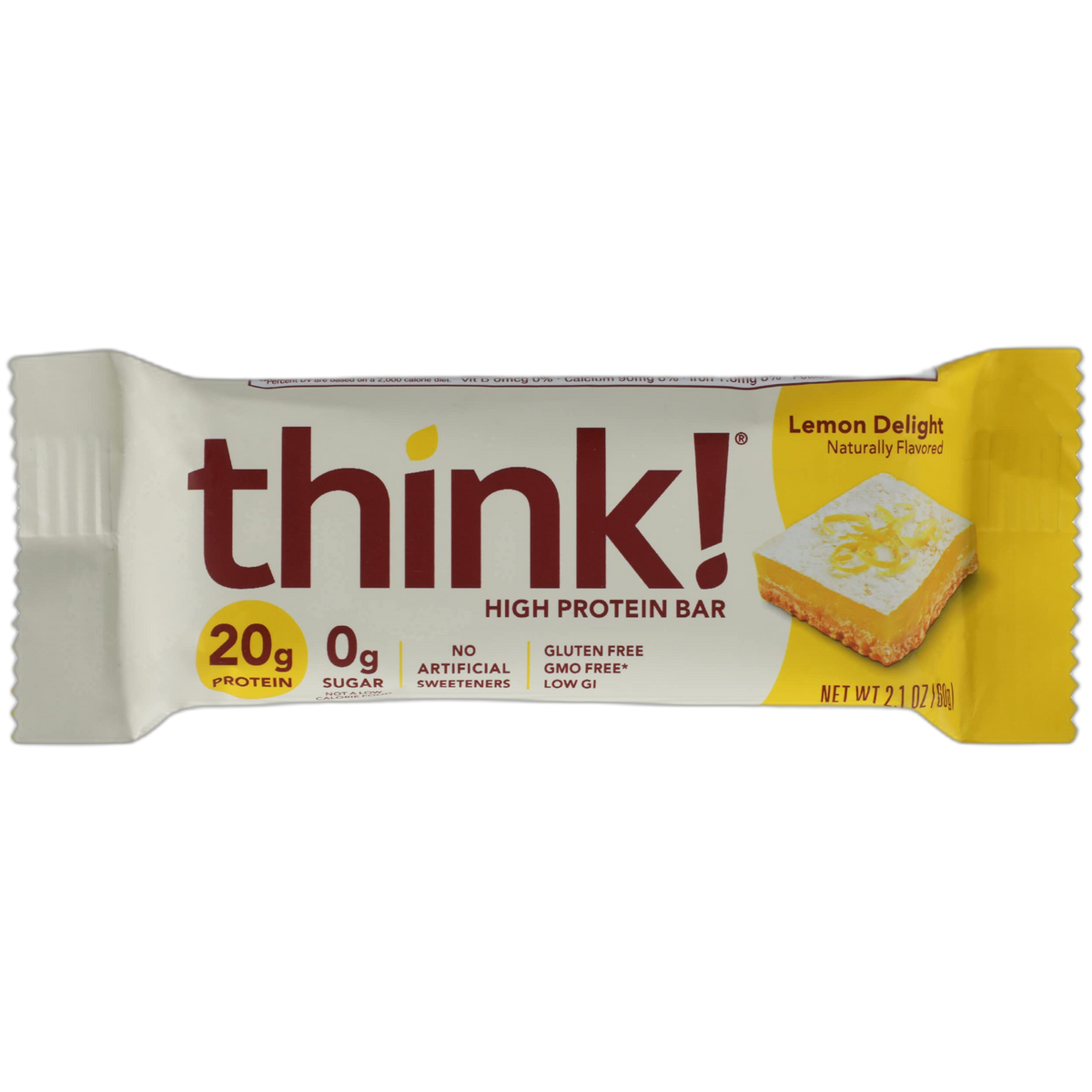 think!, High Protein Bars - Lemon Delight, 20g Protein, 0g Sugar, No Artificial Sweeteners, Gluten Free, GMO Free, 2.1 Ounce bar