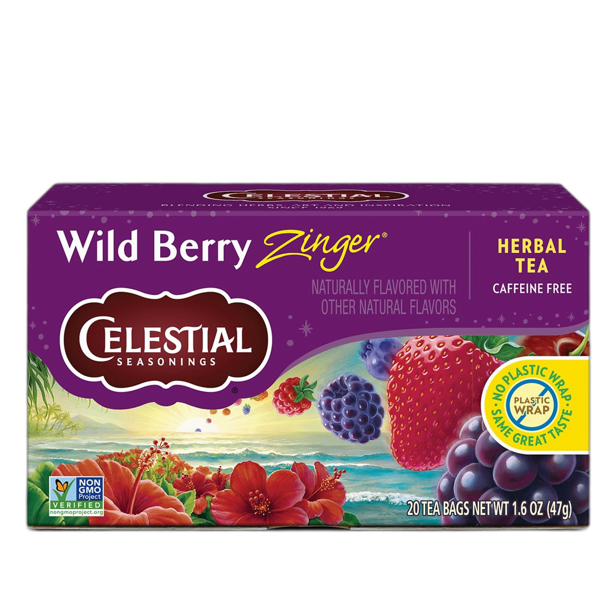 Celestial Seasonings Wild Berry Zinger Herbal Tea, Caffeine Free, 20 Tea Bags Box