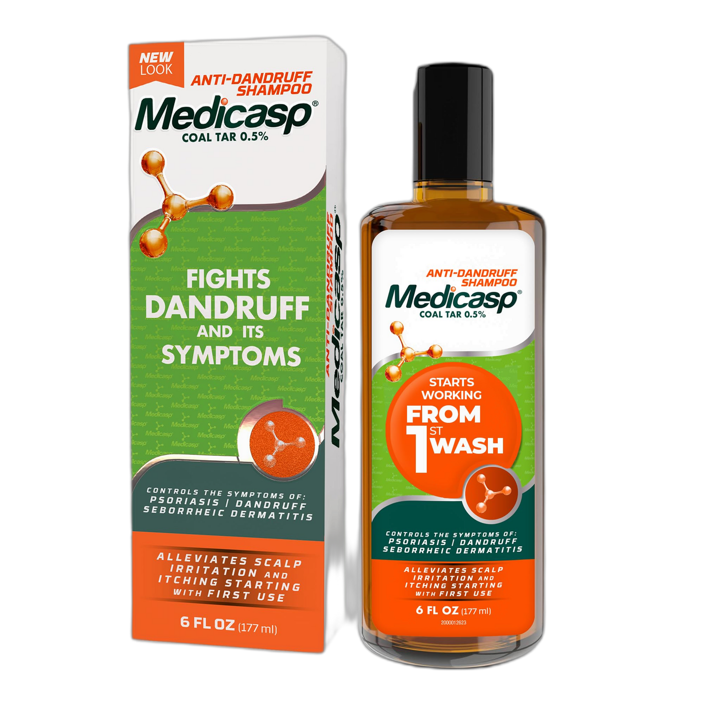 Medicasp Coal Tar Anti-Dandruff Shampoo, Alleviates Symptoms from 1st Wash, Treats Psoriasis, Seborrheic Dermatitis & Itchy Dry Scalp, Fights the Root Cause of Dandruff, Flakes Shampoo, 6 fl oz