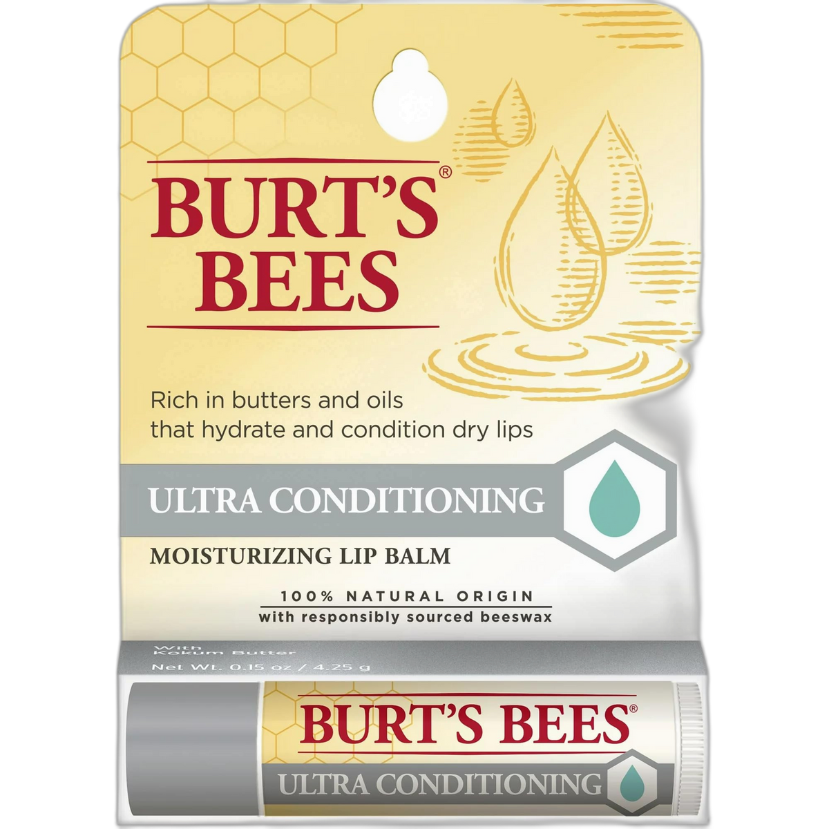 Burt's Bees Lip Balm, Ultra Conditioning with Kokum Butter, 0.15 oz (Pack of 4)