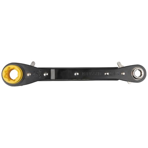 Klein Tools KT155HD Heavy-Duty 6-In-1 Lineman's Ratcheting Wrench with Bolt Through Design and Bright Yellow Socket