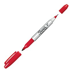 SHARPIE Twin Tip Permanent Markers, Fine and Ultra Fine, Red, 12 Count