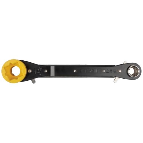 Klein Tools KT155HD Heavy-Duty 6-In-1 Lineman's Ratcheting Wrench with Bolt Through Design and Bright Yellow Socket