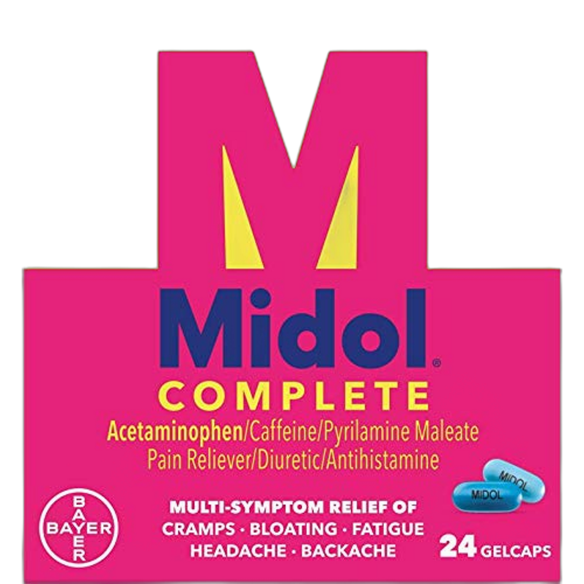 Midol Complete Menstrual Pain Relief Gelcaps with Acetaminophen for Menstrual Symptom Relief - 24 Count (Pack of 10)