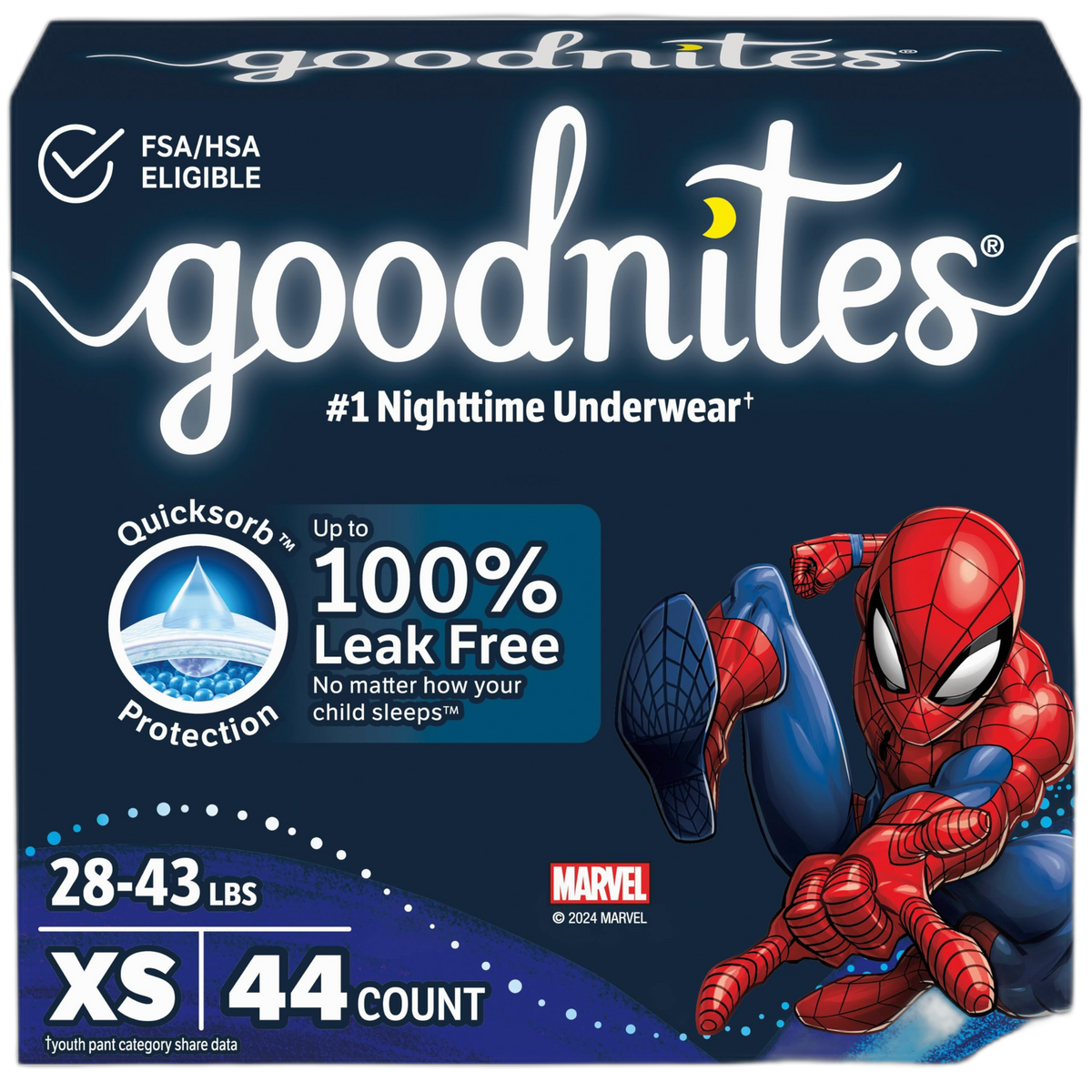 Goodnites Boys' Nighttime Bedwetting Underwear, Size Extra Small (28-43 lbs), 44 Ct (2 Packs of 22), Packaging May Vary