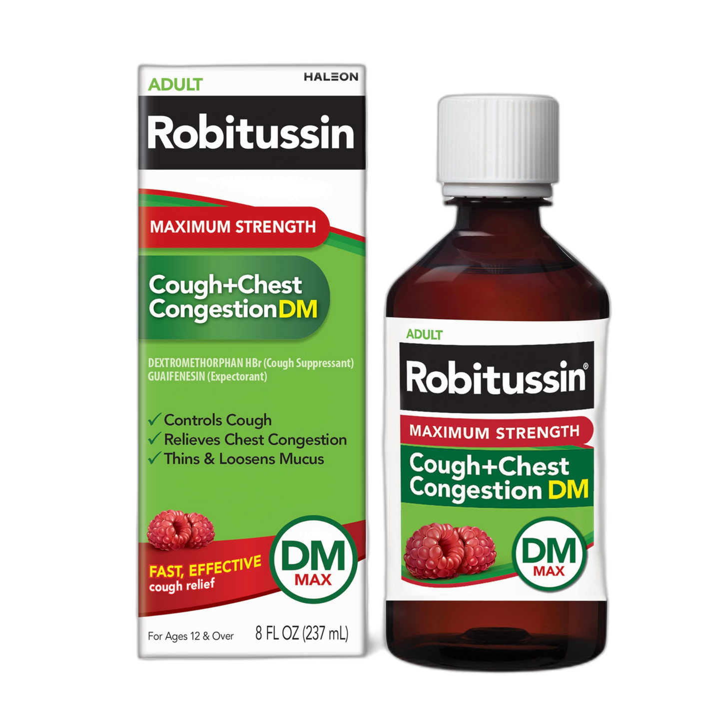 Robitussin Adult Maximum Strength Cough + Chest Congestion DM Max (8 fl. oz. Bottle), Cough Suppressant & Expectorant, Raspberry Flavor