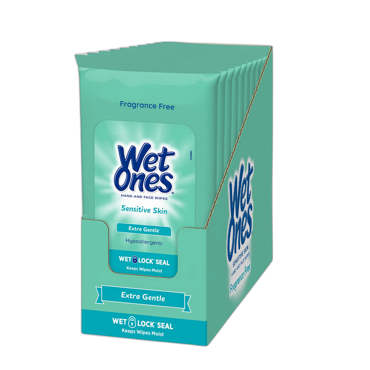 Wet Ones Sensitive Skin Hands and Face Wipes, 20 Count Travel Pack (Pack of 10)