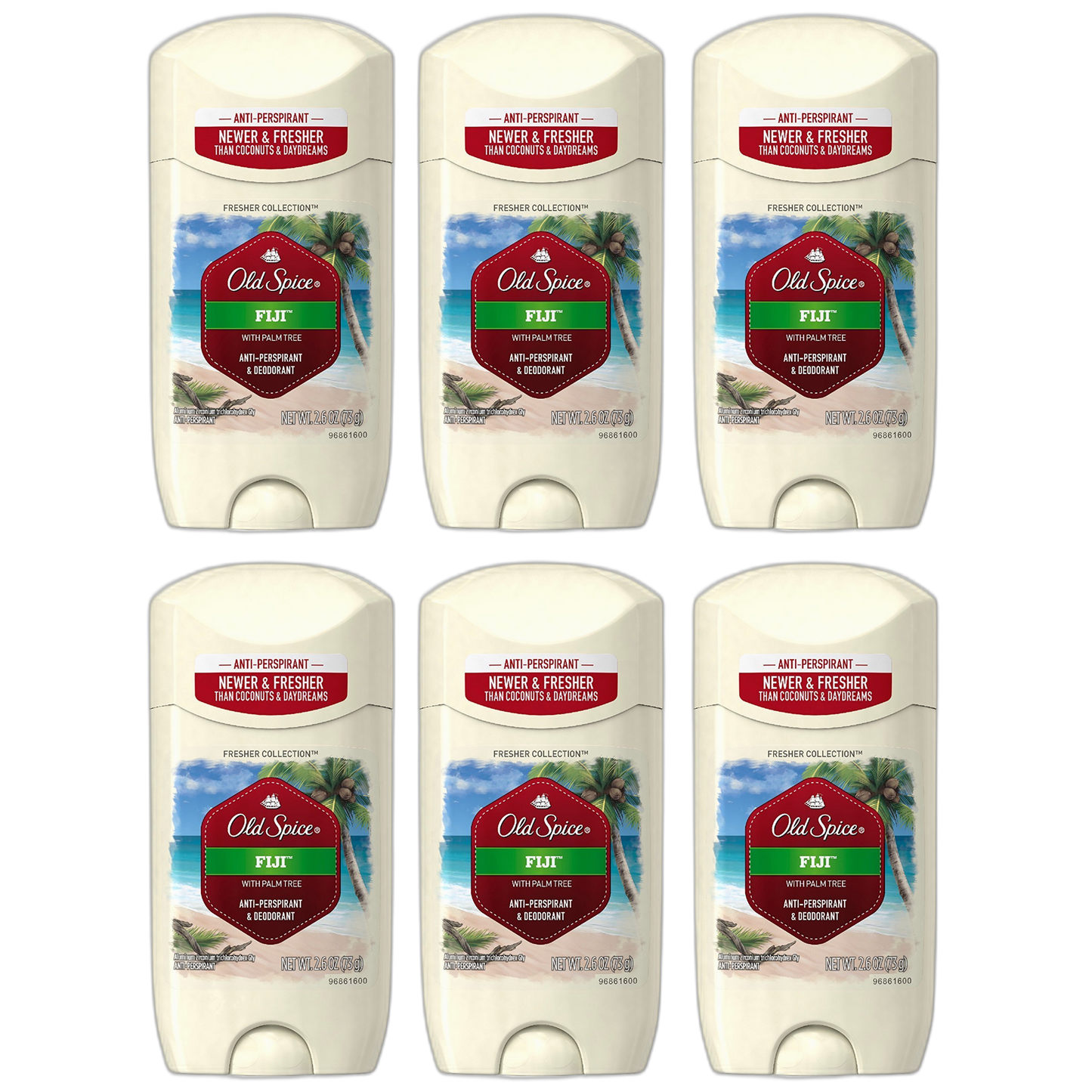 Old Spice Antiperspirant and Deodorant for Men Fiji with Palm Tree Scent 2.6 Oz (Pack of 6)