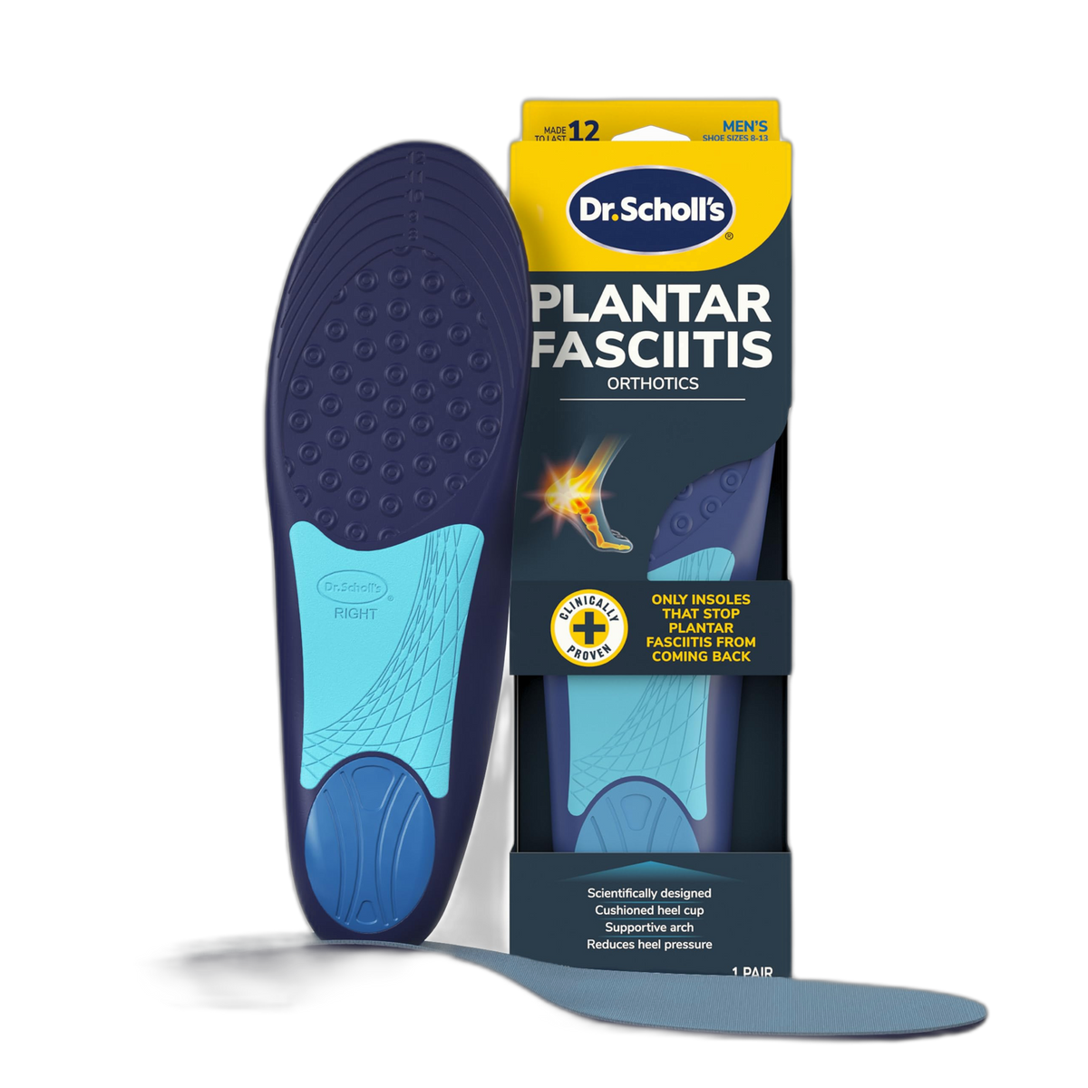 Dr. Scholl’s Plantar Fasciitis Relief Orthotic Insoles for Men - The Only Proven Insole to Stop Plantar Fasciitis from Coming Back, Immediately Relieves Pain, Heel Spurs, Arch Support Inserts