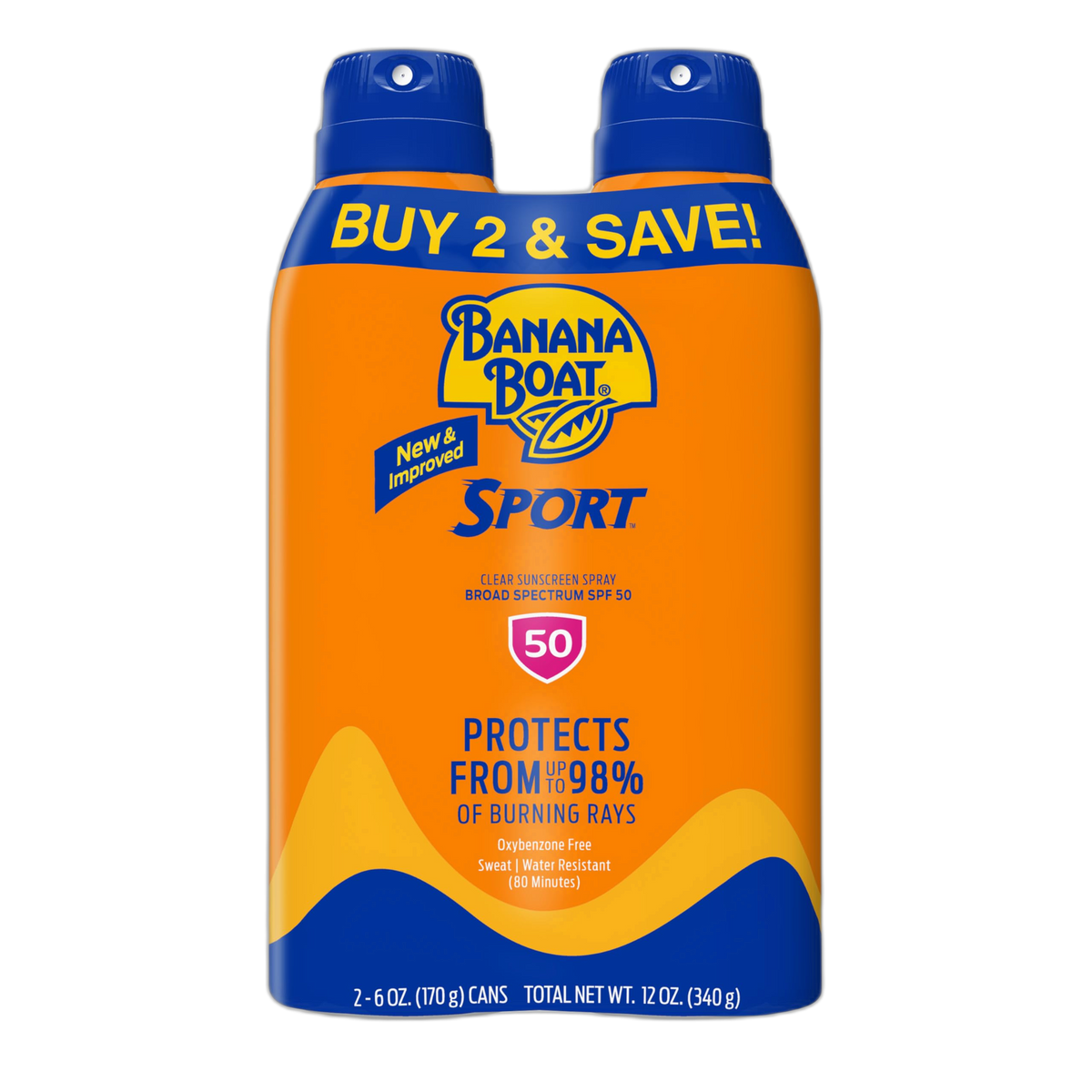 Banana Boat Sport Ultra SPF 50 Sunscreen Spray | Banana Boat Sunscreen Spray SPF 50, Water Resistant, Oxybenzone-Free, Sunblock, 6oz each Twin Pack