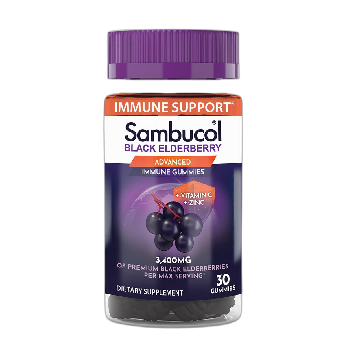 Sambucol Black Elderberry Gummies - Elderberry with Zinc and Vitamin C for Adults, Sambucus Elderberry Gummies, Immune Support Gummies - 30 Count
