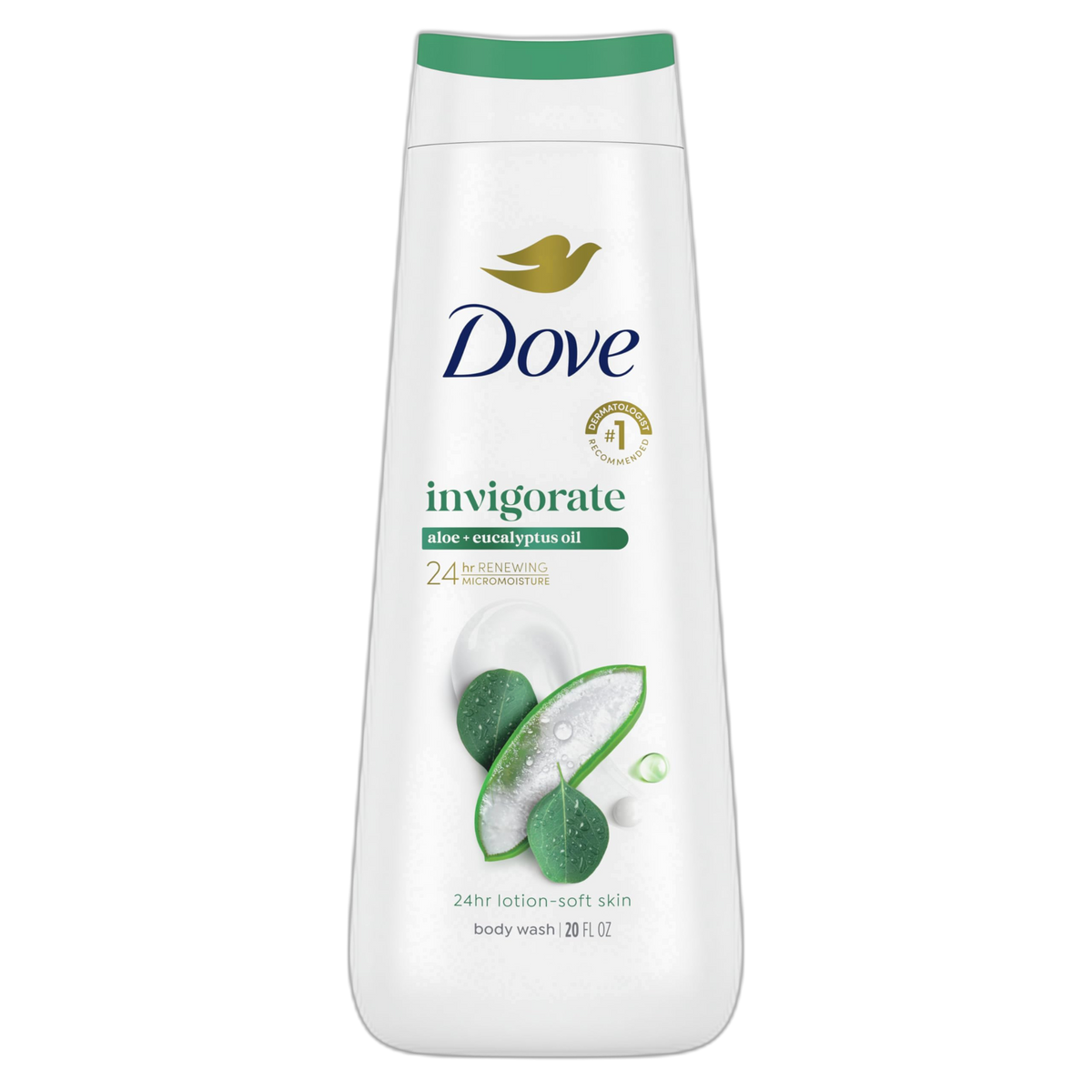 Dove Body Wash Invigorate Aloe & Eucalyptus For 24hr Lotion-Soft Skin Moisturizing Skin Cleanser with No Sulfates No Parabens 20 oz