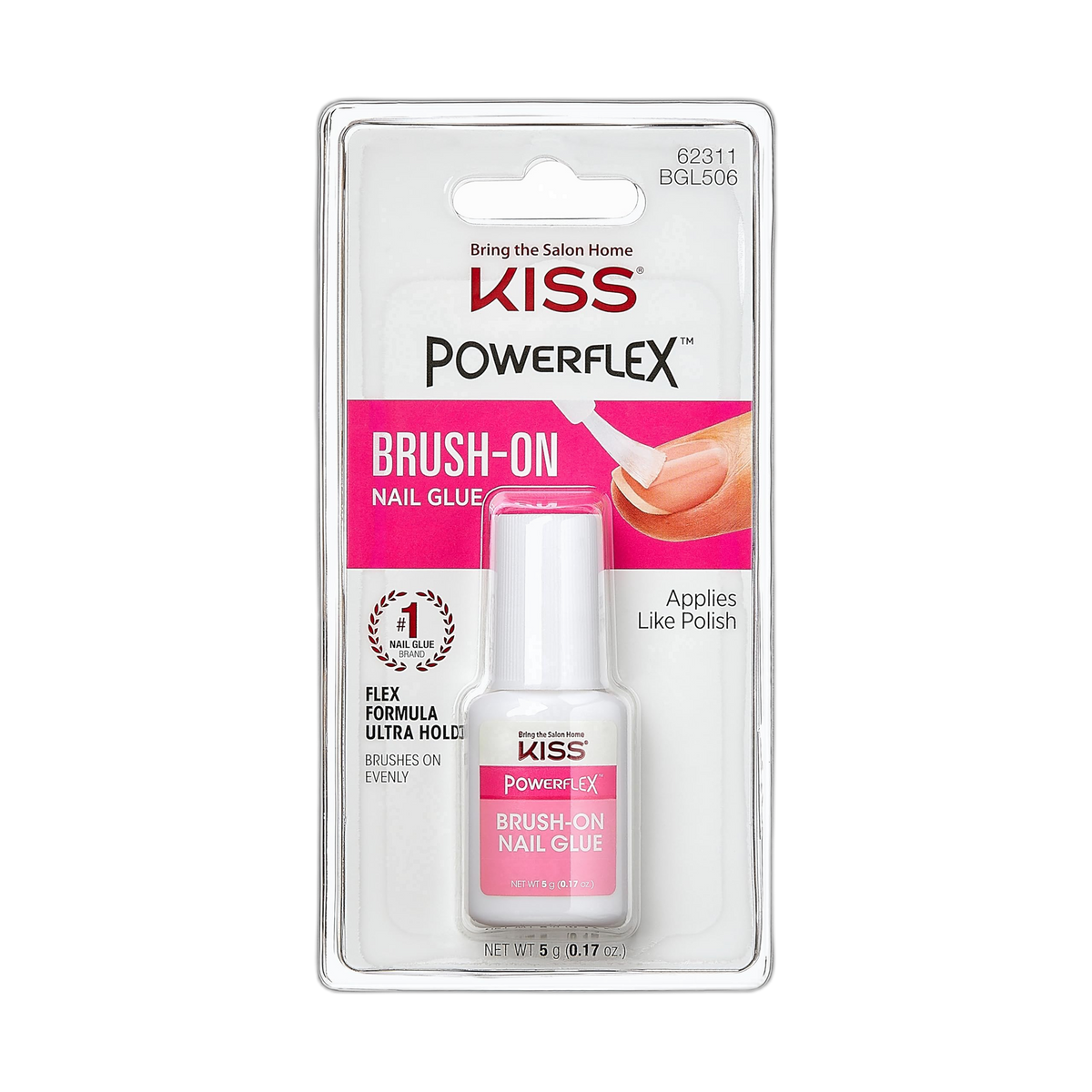 KISS PowerFlex Brush-On Nail Glue for Press On Nails, Ultra Hold Flex Formula Nail Adhesive, Includes One Bottle 5g (0.17 oz.) with Twist-Off Cap & Brush Applicator