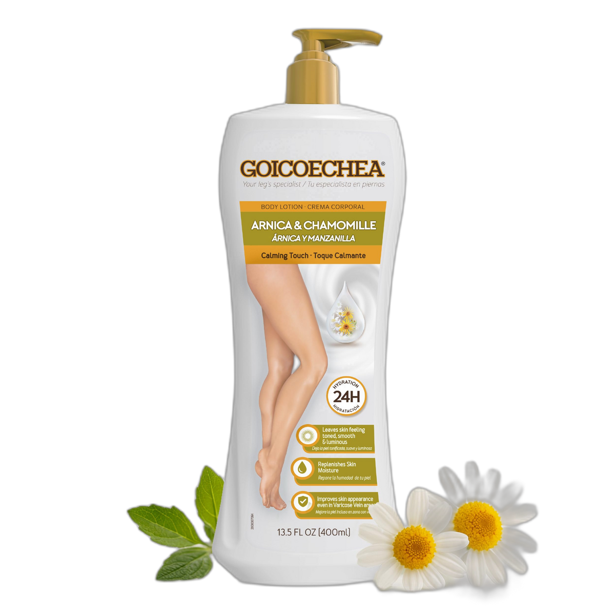 Goicoechea Calming Touch Body Lotion, Moisturizing Skin Care with Arnica & Chamomile, Improves Appearance of Varicose Veins & Blemishes, Smooths & Tones, 13.5 oz