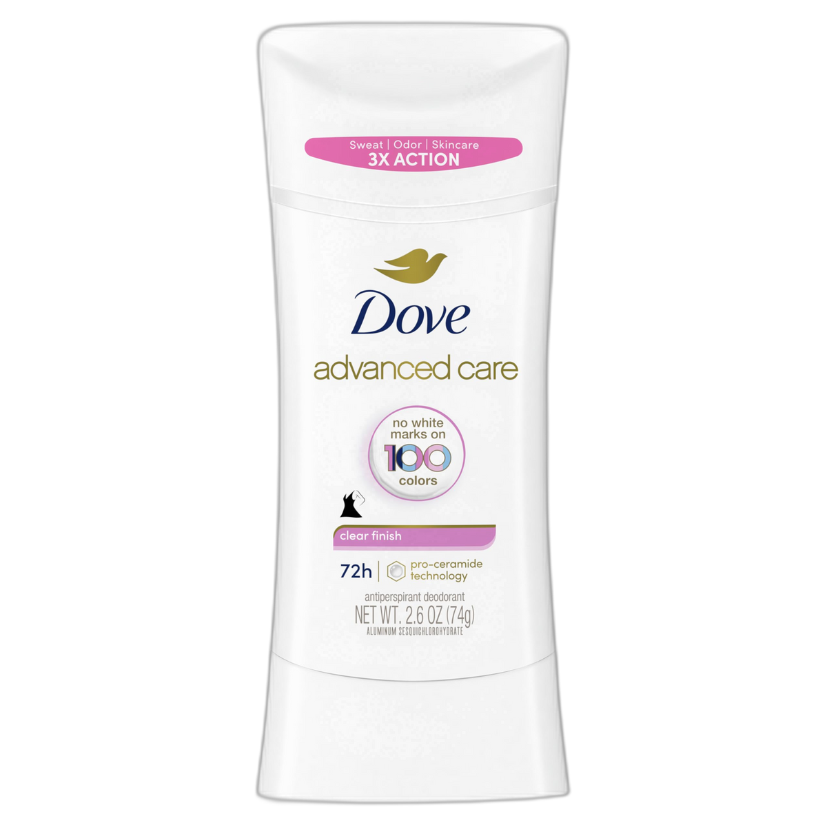 Dove Advanced Care Antiperspirant Deodorant Stick for Soft, Resilient Skin, Clear Finish with No White Marks and 72-Hour Sweat & Odor Protection, 2.6 oz