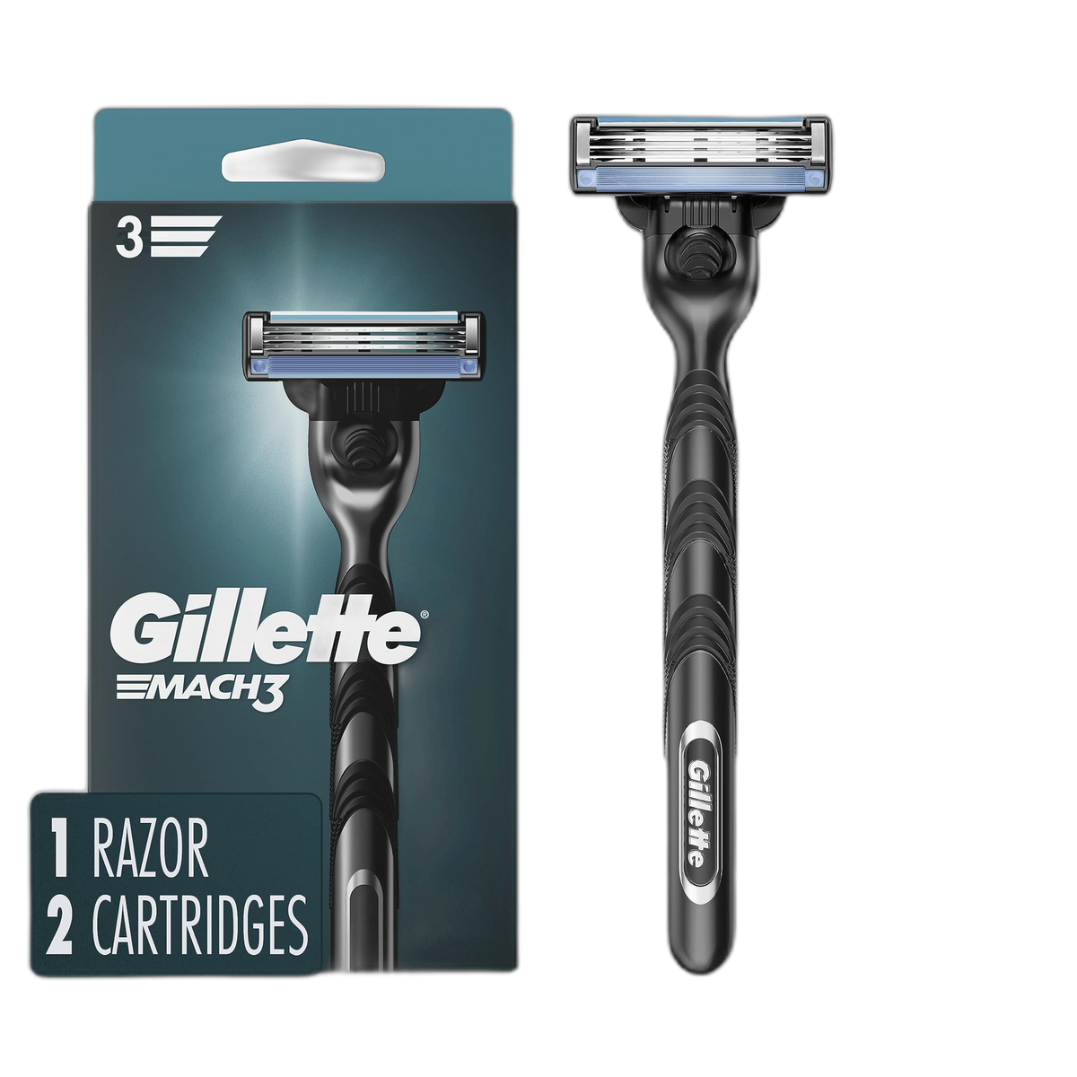Gillette Mach3 Razor for Men, 1 Razor Handle + 2 Blade Refills