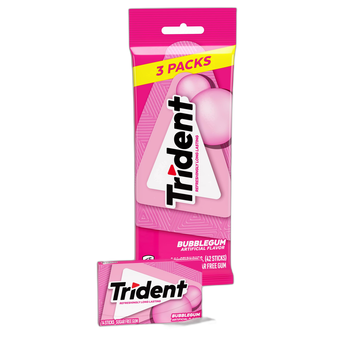 Trident Bubblegum Sugar-Free Chewing Gum, 3 Packs of 14 Pieces (42 Total Pieces)