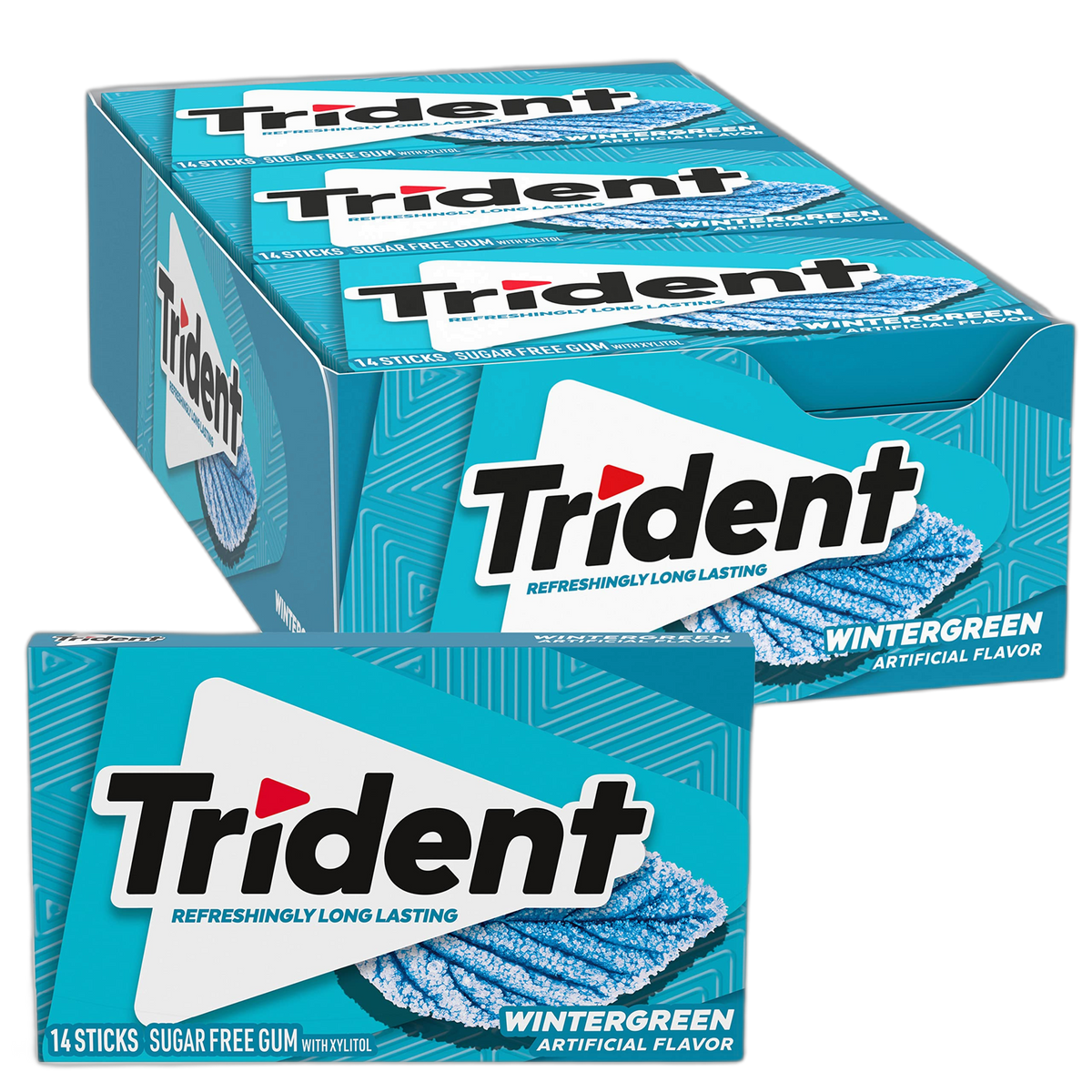 Trident Wintergreen Sugar-Free Chewing Gum, 12 Packs of 14 Pieces (168 Total Pieces)
