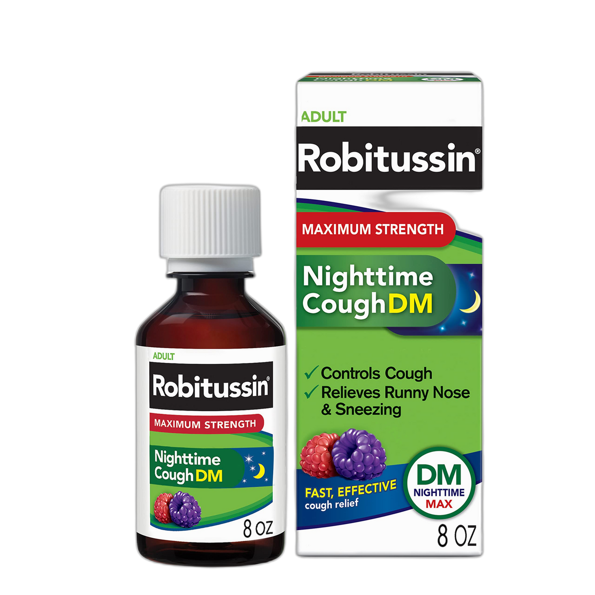 Robitussin Maximum Strength Nighttime Cough DM Max, Adult Formula, Berry Flavor - 8 Fl Oz Bottle