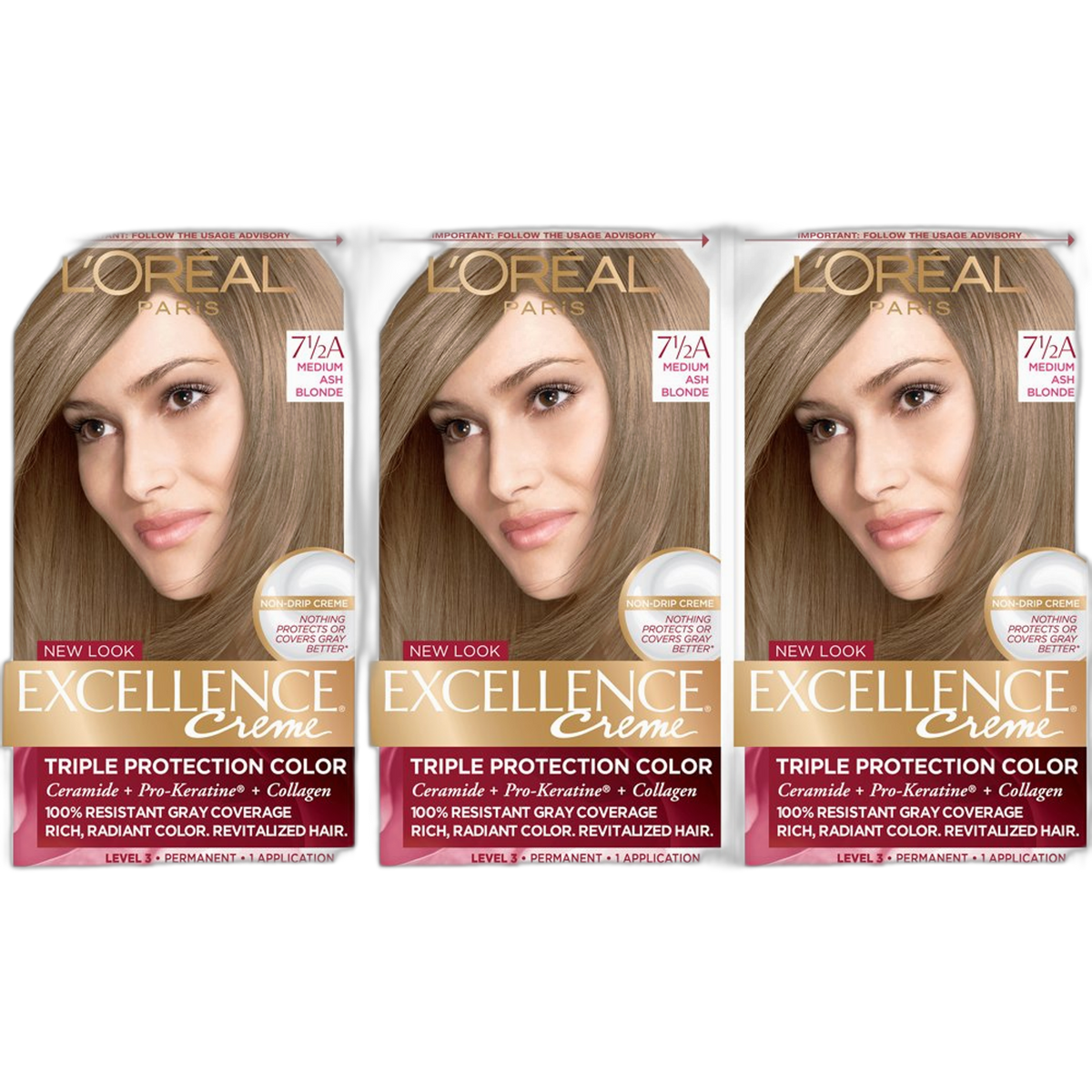 L'Oreal Paris Excellence Creme Permanent Hair Color, 7.5a Medium Ash Blonde (Pack of 3)