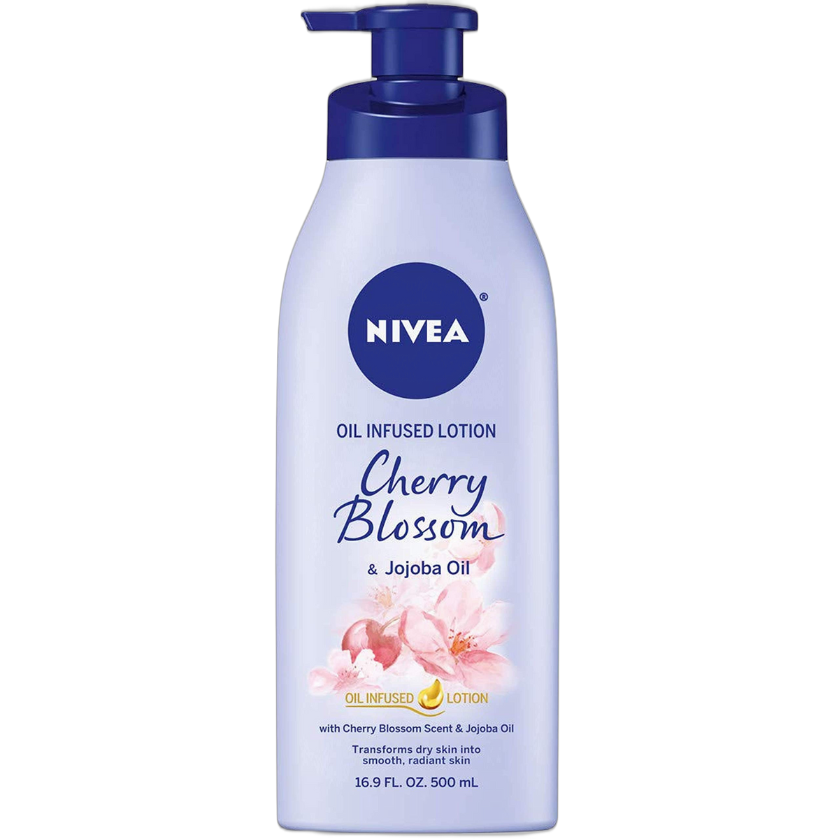 NIVEA Oil Infused Cherry Blossom and Jojoba Oil Body Lotion for Women, Fast-Absorbing and Non-Greasy Cherry Blossom Scented Lotion Moisturizes for 48 Hours, 16.9 Fl Oz Pump Bottle