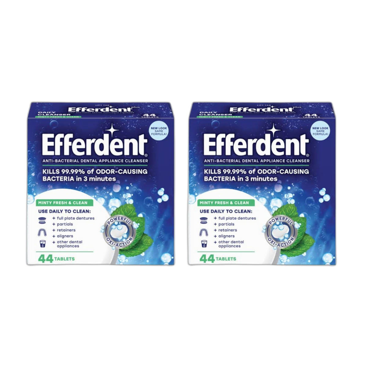 Efferdent Retainer Cleaning Tablets, Denture Cleaning Tablets for Dental Appliances, Minty Fresh & Clean, 44 Count (Pack of 2)