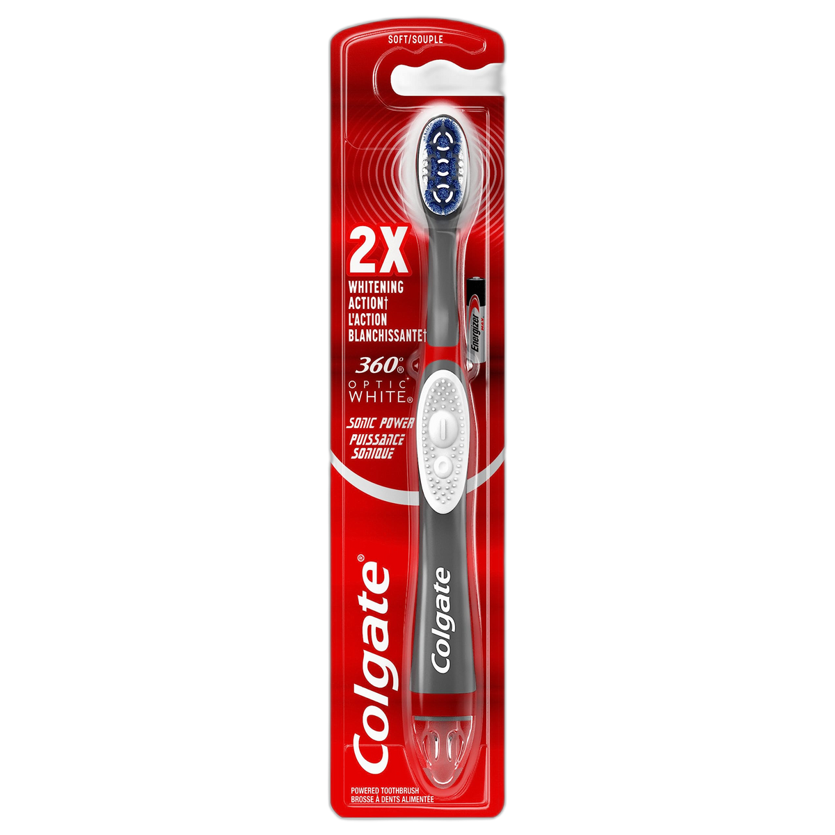 Colgate 360 Optic White Battery Powered Sonic Toothbrush, Soft, 1 Pack