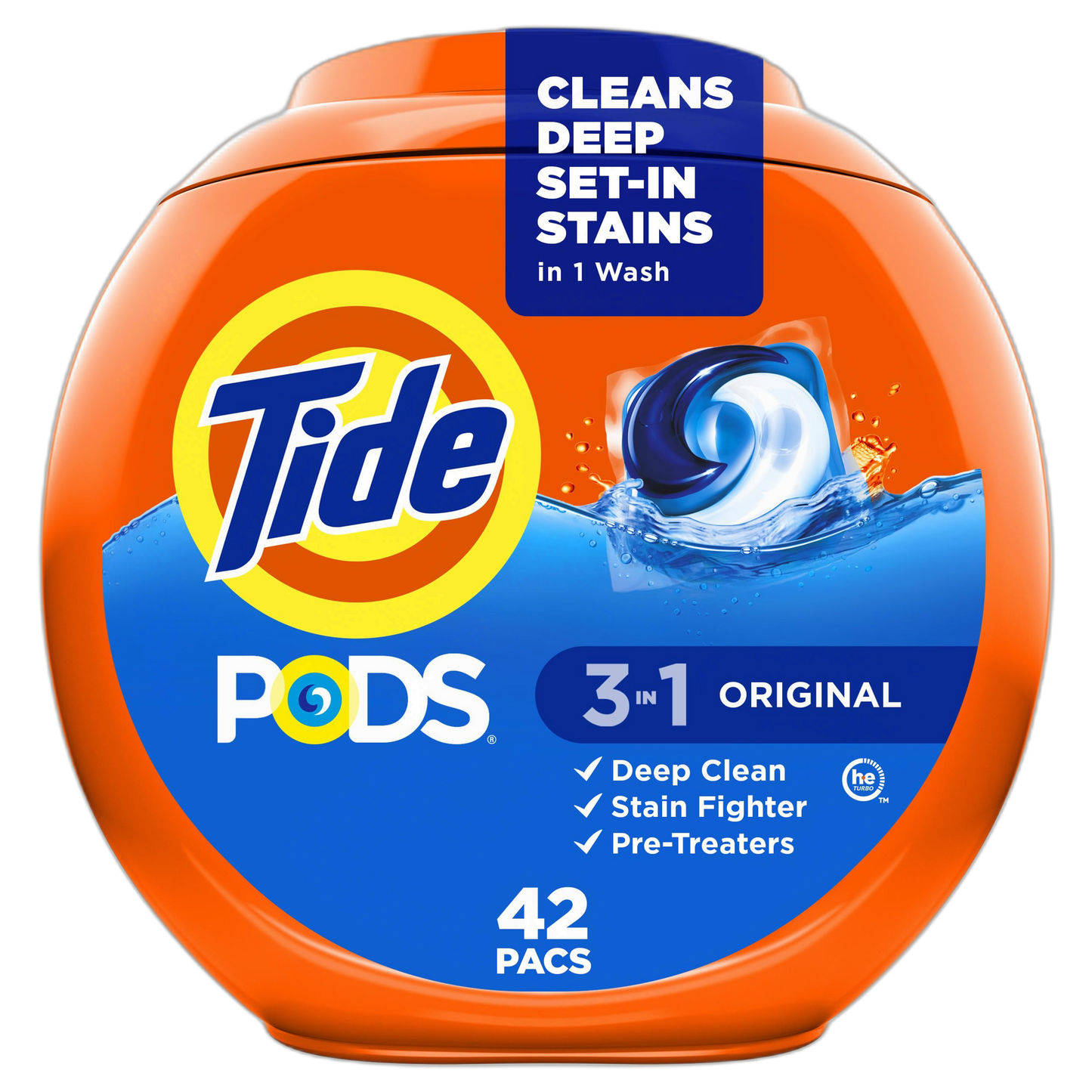 Tide PODS Laundry Detergent Pacs, 3-in-1 Stain Remover, Odor Fighter, Color Protector, 42 Count, HE compatible, Original Scent (Packaging May Vary)