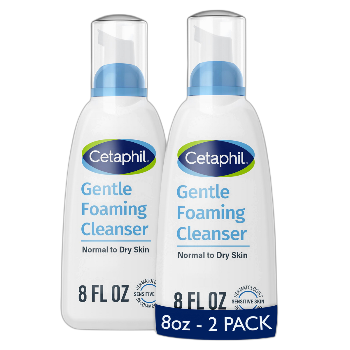Cetaphil Oil Free Gentle Foaming Cleanser For Dry to Normal, Sensitive Skin, 8oz Pack of 2, Made with Glycerin and Vitamins B5 and E, Dermatologist Tested, Hypoallergenic, Soap and Fragrance Free