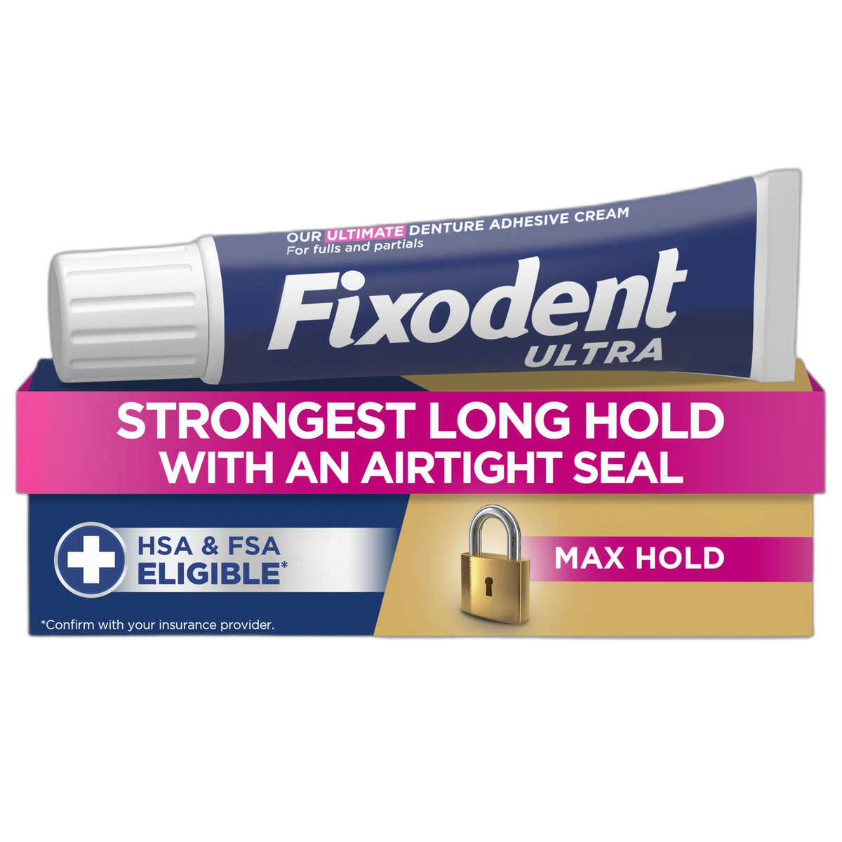 Fixodent Ultra Max Hold Denture Adhesive, 2.2 oz, (Packaging may vary)