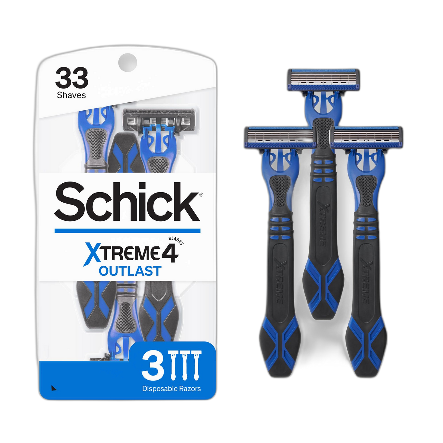 Schick Xtreme 4 Outlast Razor Disposable Razors for Men, 3 Count