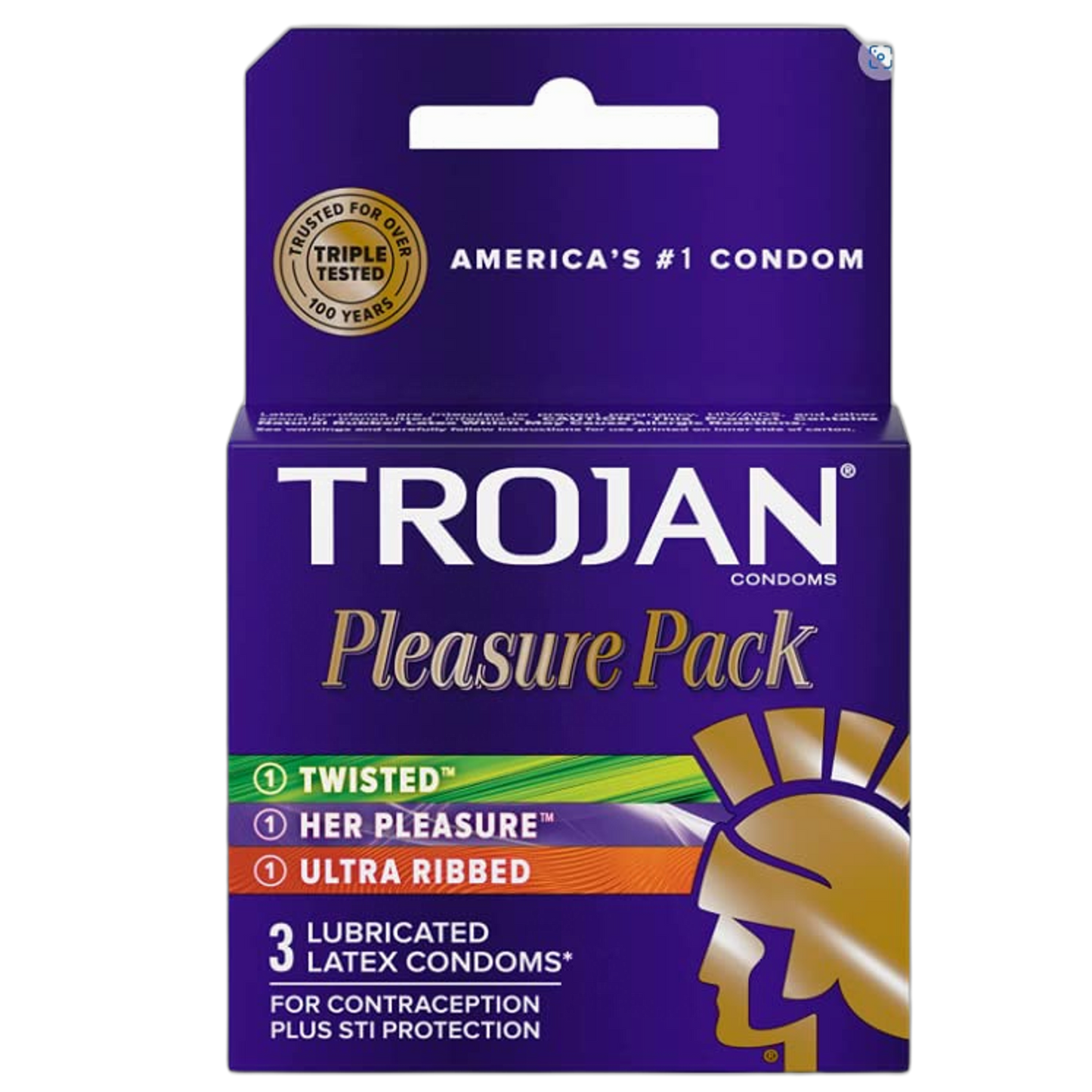 Trojan Pleasure Pack Lubricated Premium Latex Condoms - 3 ct, Pack of 4