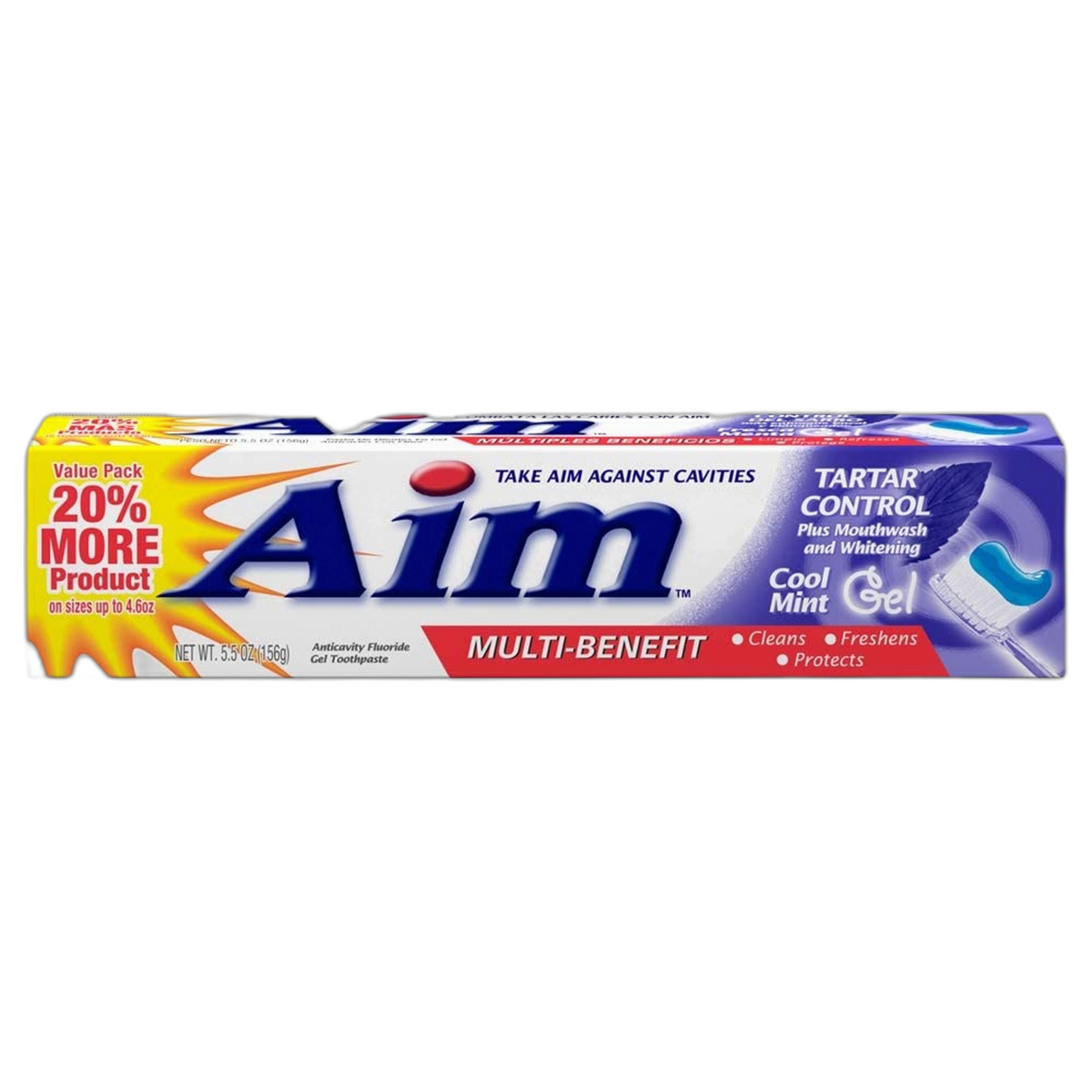 Aim Tartar Control Anticavity Fluoride Toothpaste Gel - 5.5 oz, Pack of 5