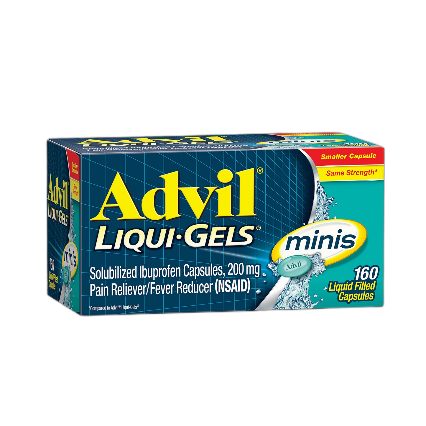 Advil Liqui-Gels Minis Pain Reliever and Fever Reducer, Pain Medicine for Adults with Ibuprofen 200mg for Pain Relief - 160 Liquid Filled Capsules