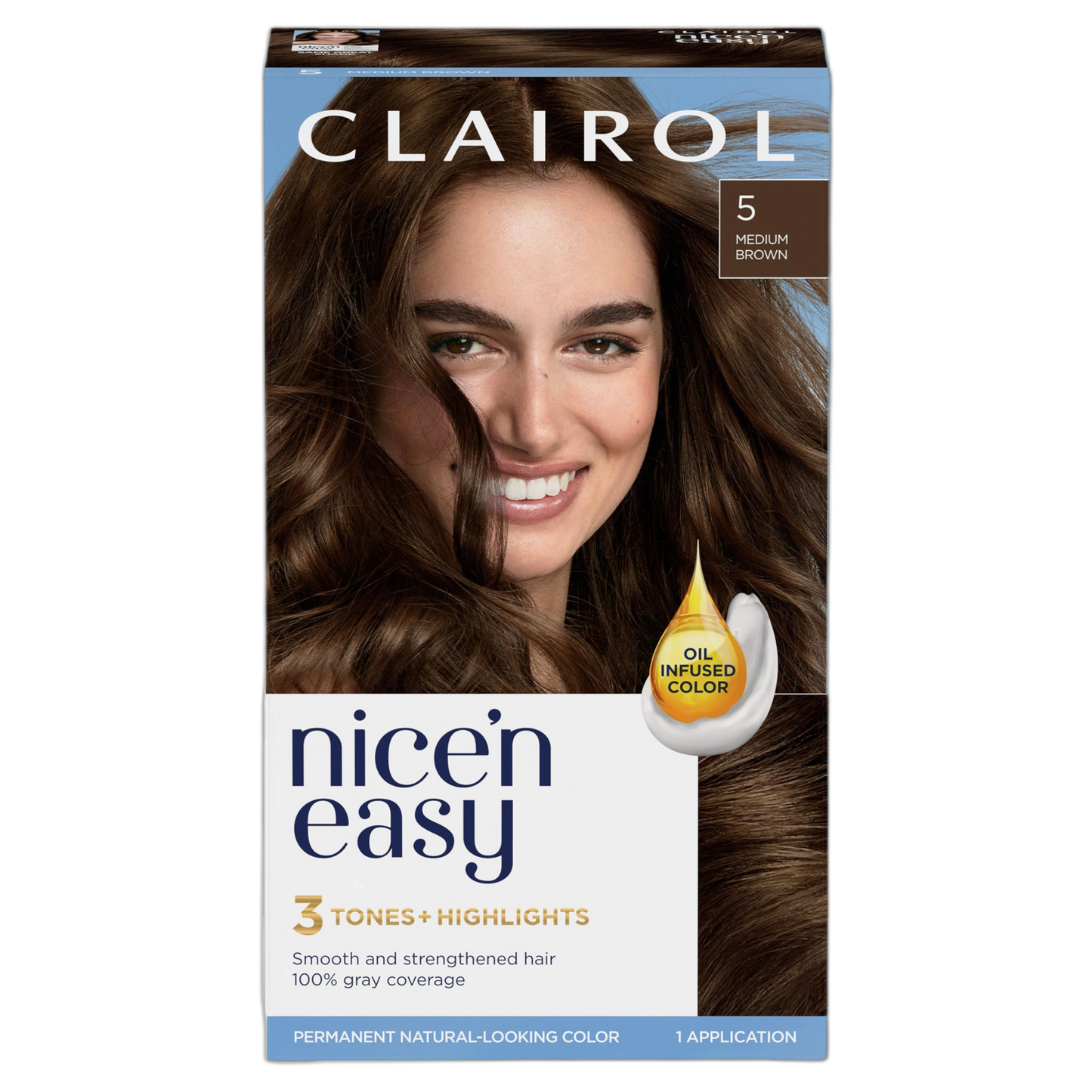 Clairol Nice'n Easy Permanent Hair Dye, 5 Medium Brown Hair Color, Pack of 1