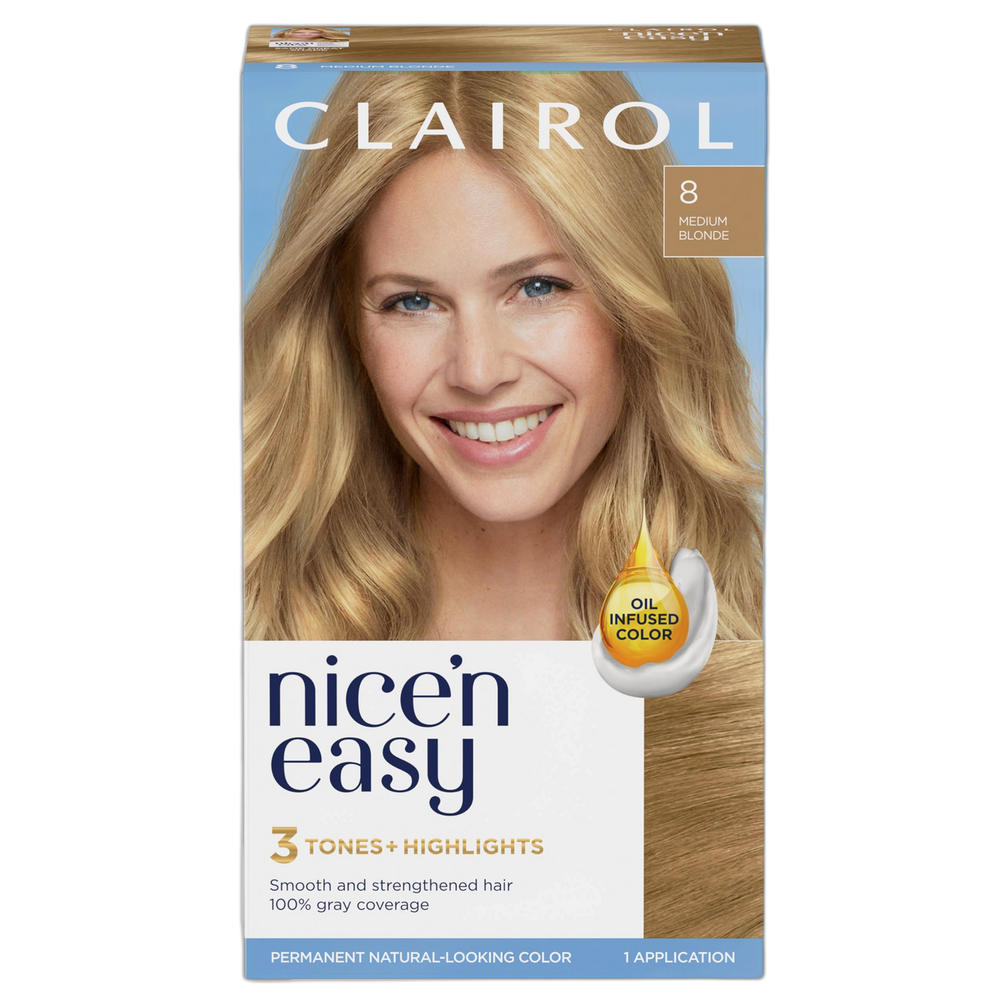 Clairol Nice'n Easy Permanent Hair Dye, 8 Medium Blonde Hair Color, Pack of 1