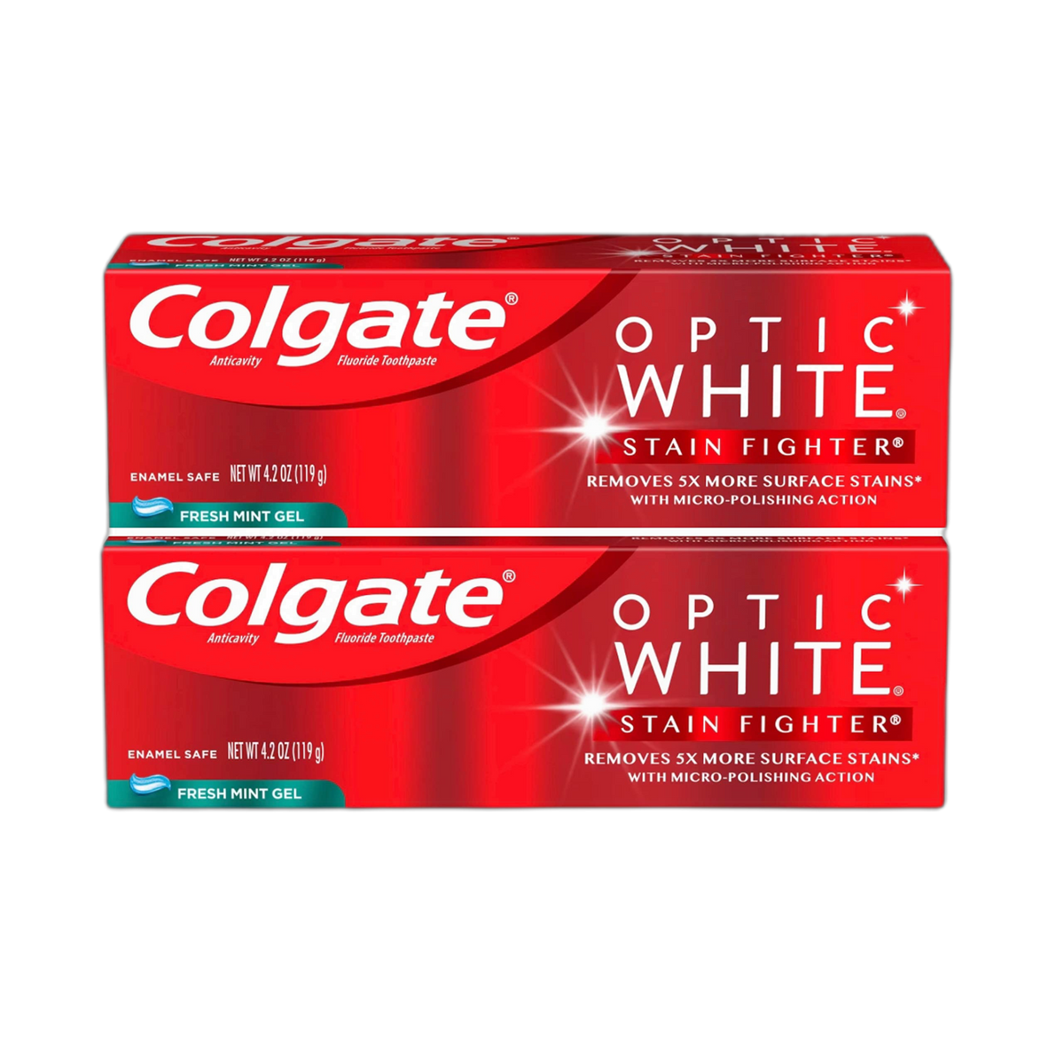 Colgate Optic White Stain Fighter Fresh Mint Gel, 4.2 oz (Pack of 2)